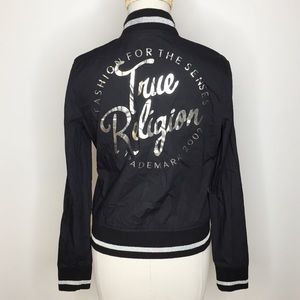 TRUE RELIGION Black & Silver Bomber Jacket Small